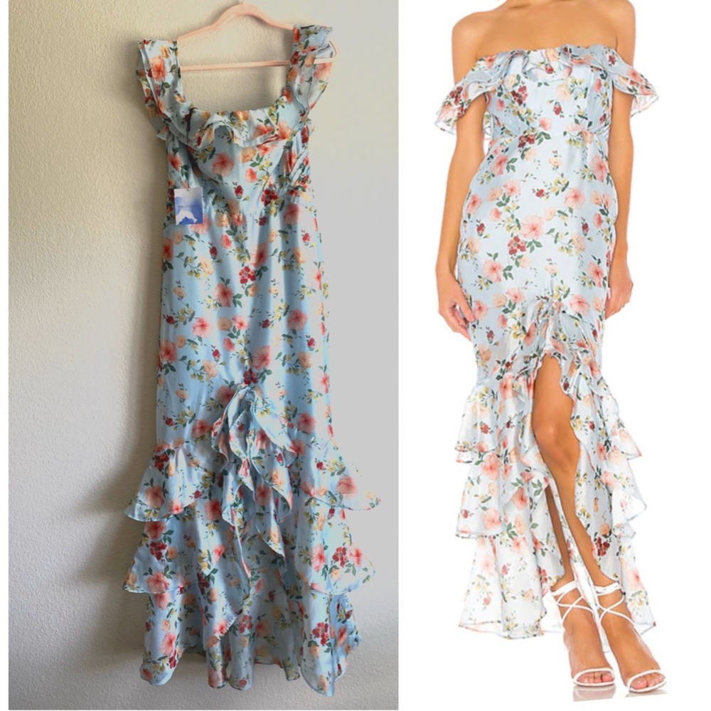 MAJORELLE NWT Godfrey Gown Blue Floral Dress Large